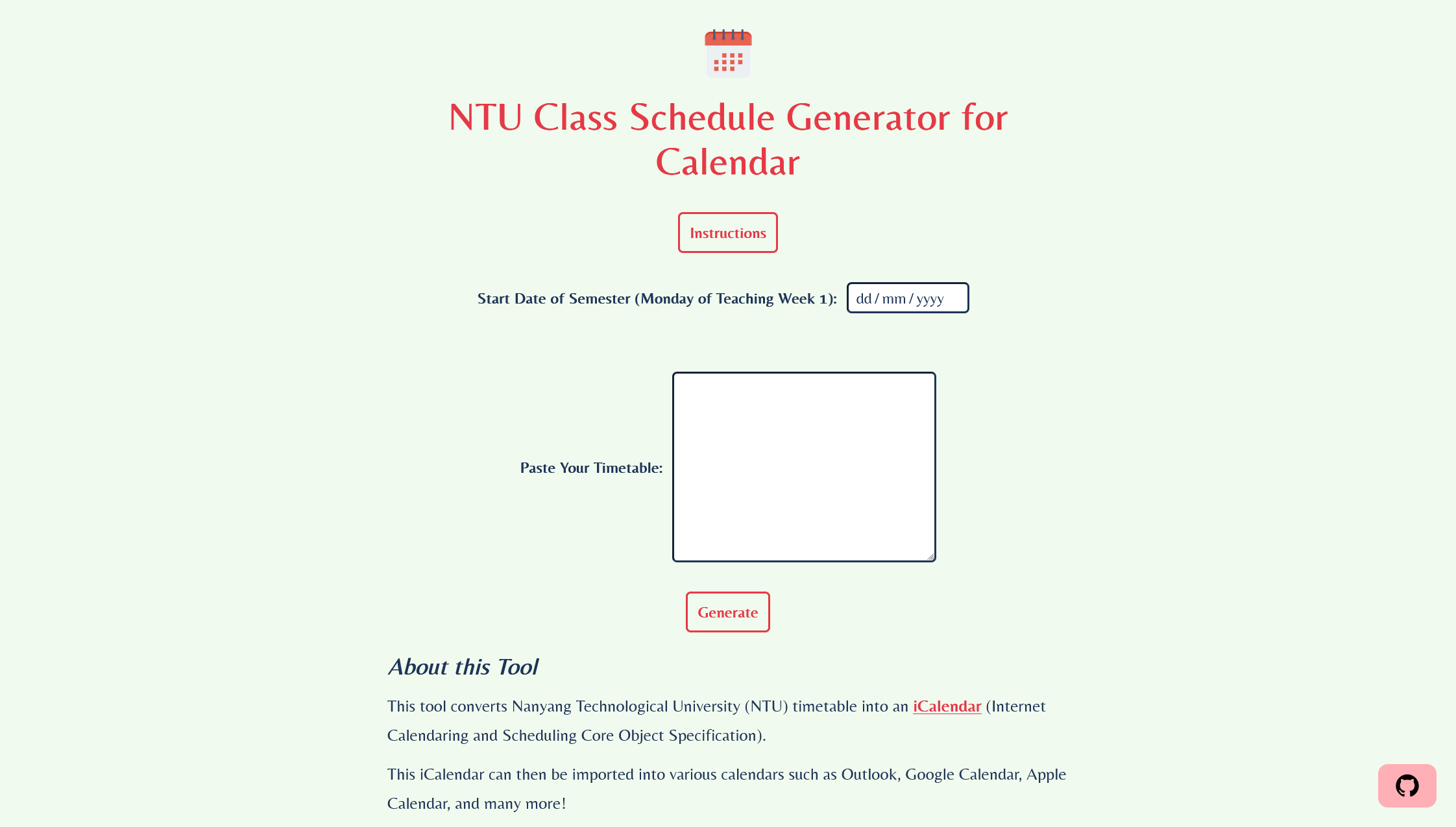 Ntu Class Schedule Generator For Calendar 